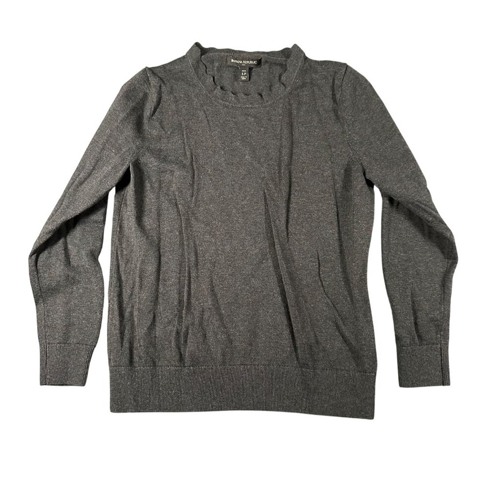 Banana Republic Womens S Petite Gray Knit Sweater Scallop Neck‎ Long Sleeve